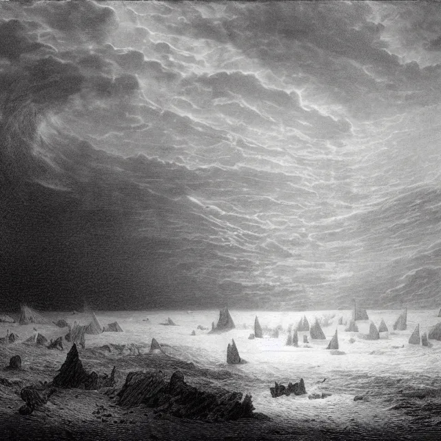 an engraving of the sea of ice by gustave dore, caspar | Stable Diffusion |  OpenArt