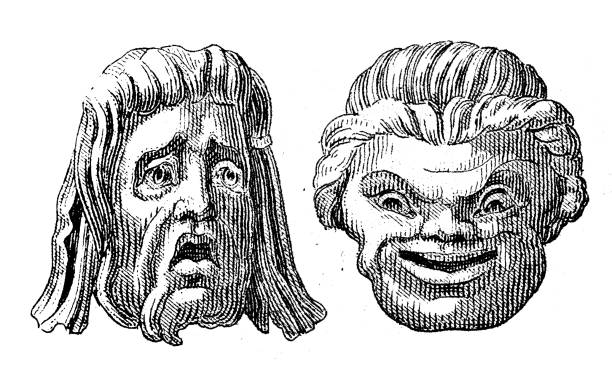Antique Engraving Illustration Civilization Greek Theatre Masks Stock  Illustration - Download Image Now - iStock