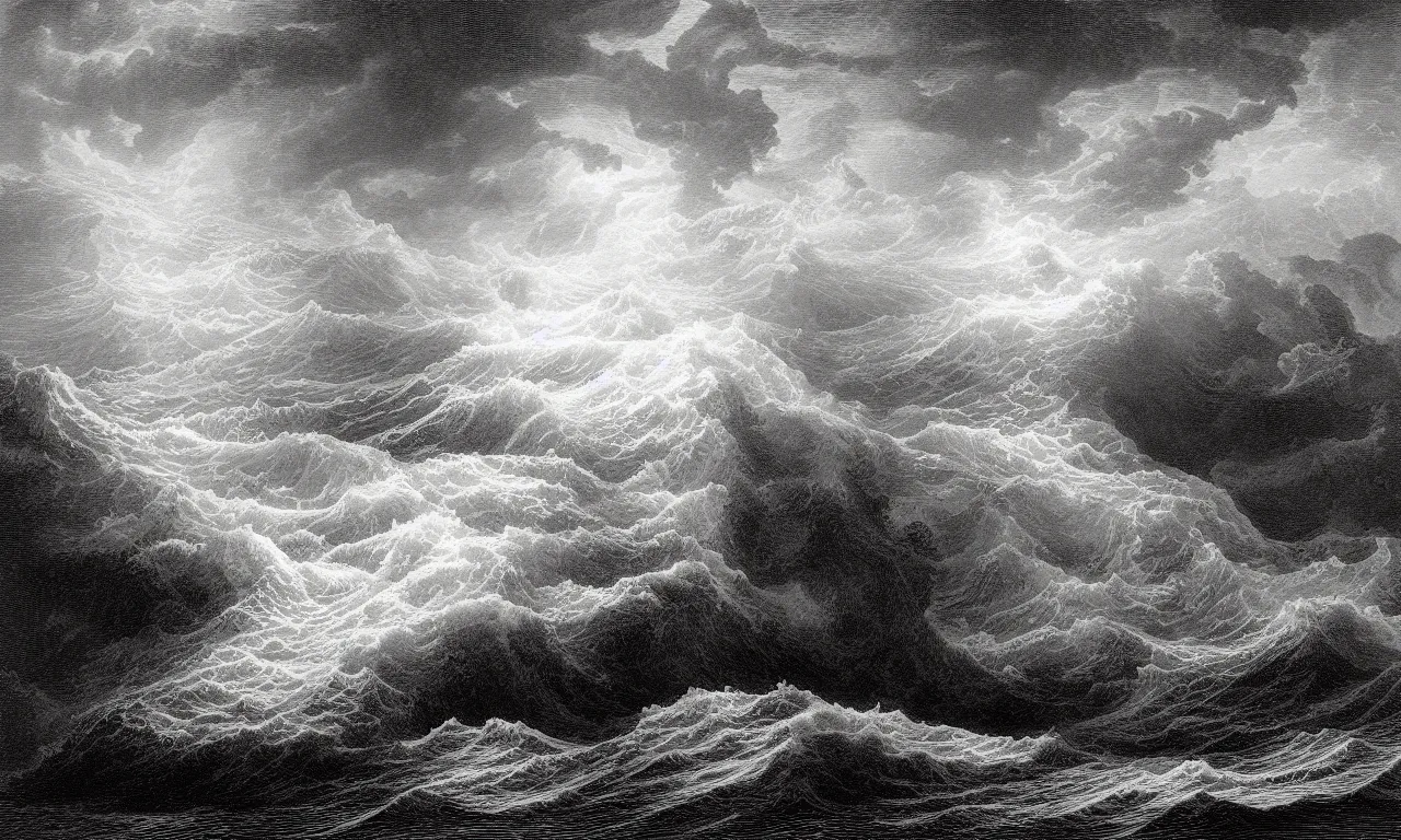 an engraving of a storm at sea by gustave dore highly | Stable Diffusion |  OpenArt