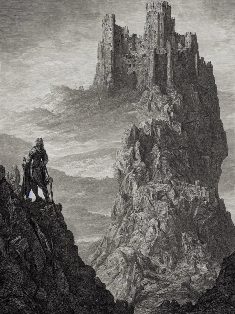 an engraving of king arthur standing on a rocky | Stable Diffusion | OpenArt