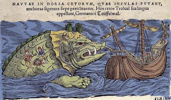 Sea Monster and Ship, illustration from Historiae Animalium