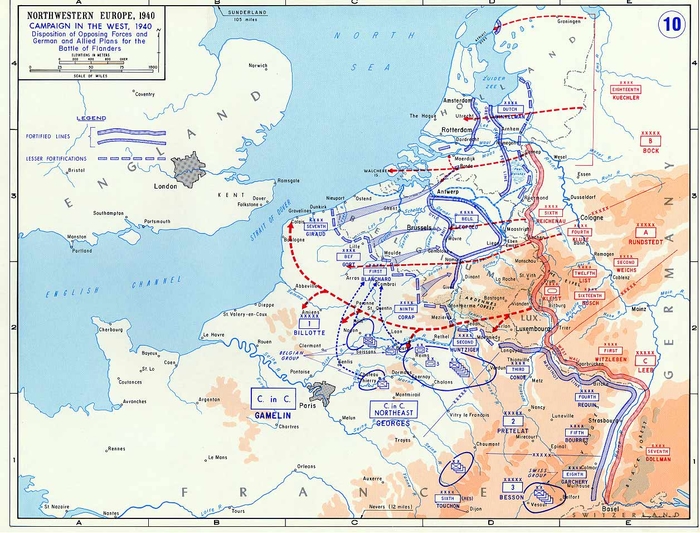 Дії німців(червоне) і Союзників(синє)