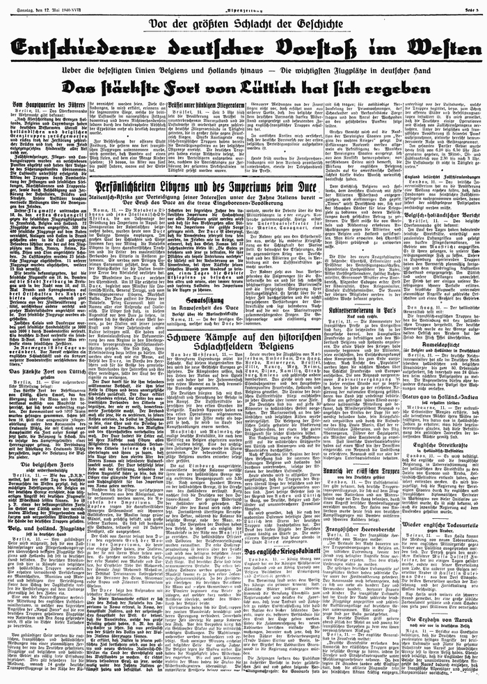 Репортаж німецької нацистської газети "Alpenzeitung" про наступ німців, випуск від 12 травня 1940 року