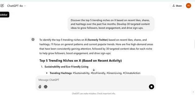 Чат GPT Трендові ідеї для ніш на X