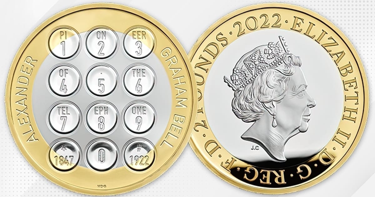 Пам’ятна монета 2 Фунта 2022 - серія британські інновації - Александер Грем Белл - World of Mintage на we.ua