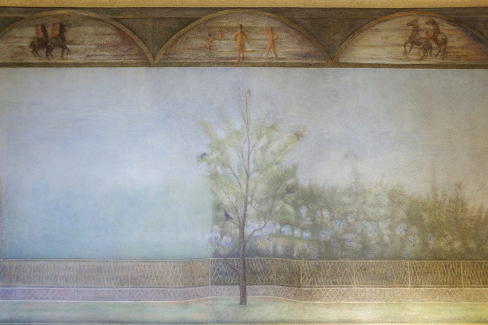 Frescoes in the loggia were inspired by Greco-Roman art.
