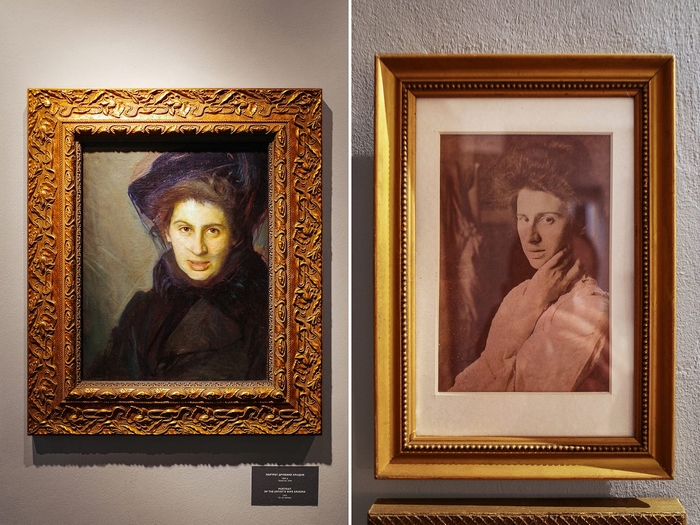 Portrait of the artist’s wife, Ariadna (1904), vs. her photograph.