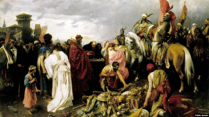 «Угорці під Києвом», Пал Ваго, 1885 рік. Анахронізм на картині – наприкінці IX століття Київ ще не був християнським містом