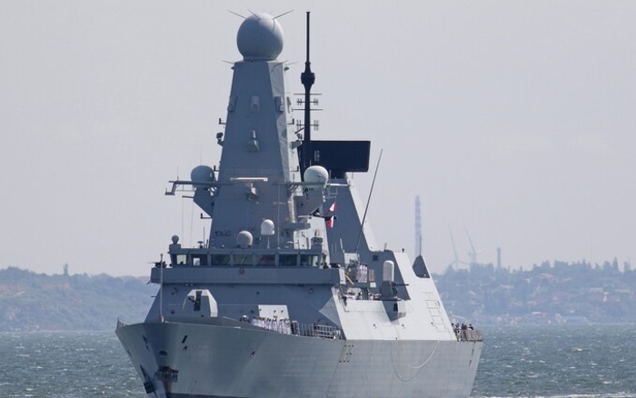 The Royal Navy's Type 45 destroyer HMS Defender arrives at the Black Sea port of Odessa, Ukraine