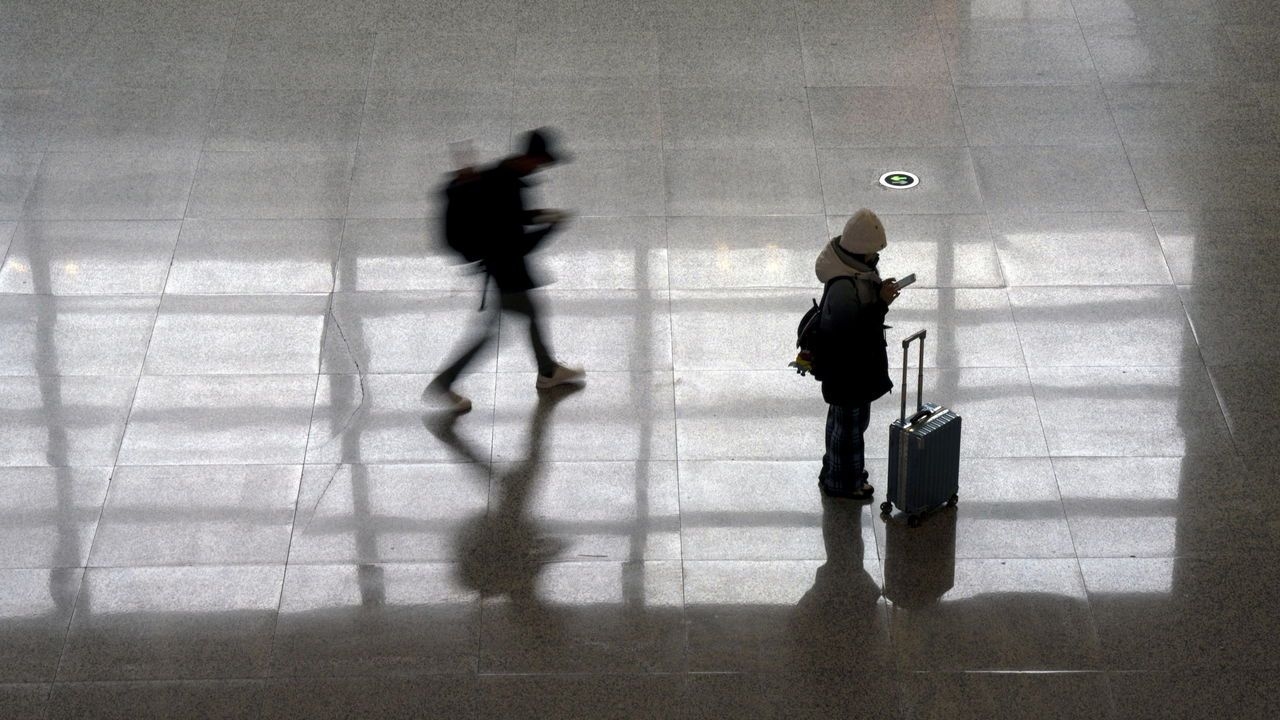 Travellers at Hongqiao International Airport in Shanghai, Chin