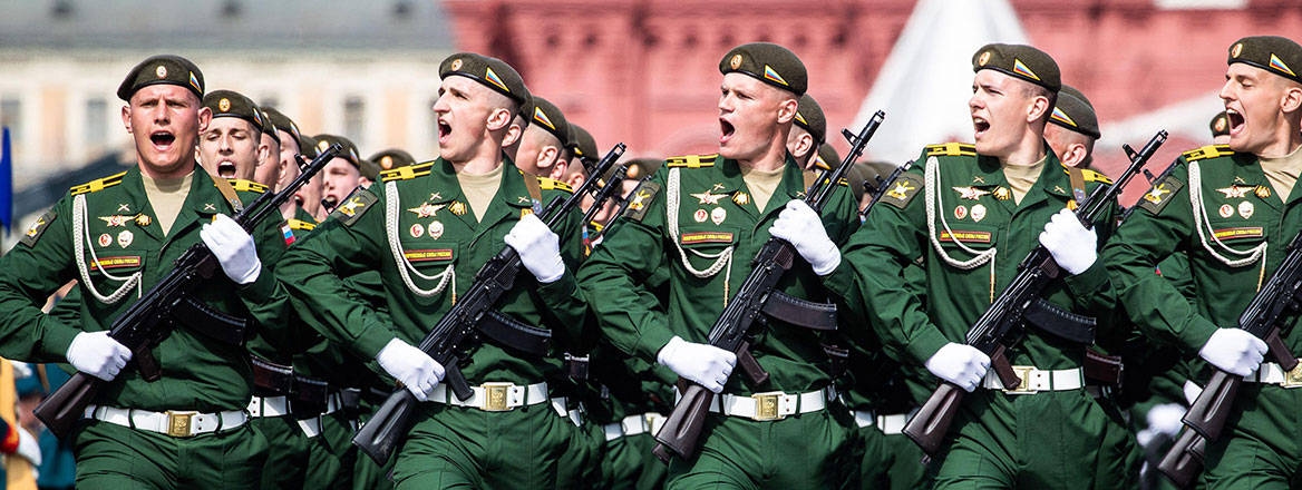 Marching orders: Russian servicemen take part in a Victory Day parade in Moscow
