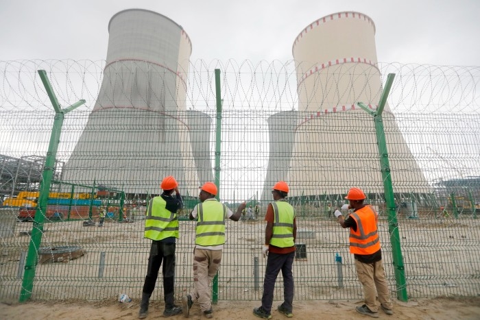Workers outside the  Rooppur nuclear power plant site in Bangladesh