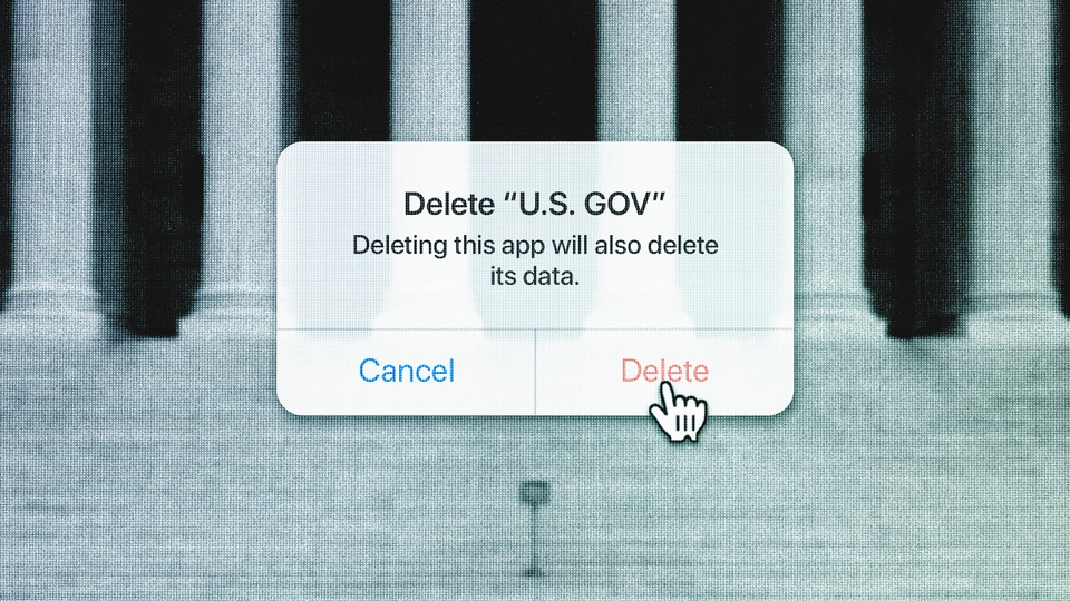 A "Delete 'U.S. GOV'" button above a photo of building columns