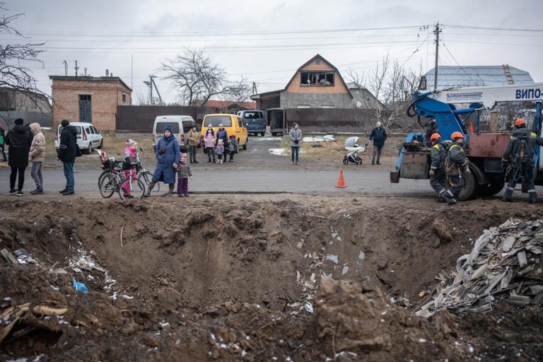 Damage caused during a Russian drone strike near Kyiv.