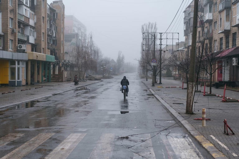 A street in the frontline town of Pokrovsk, Ukraine.