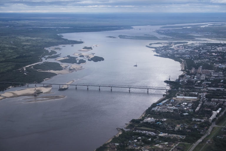 The Amur River forms part of the border between Russia and China.