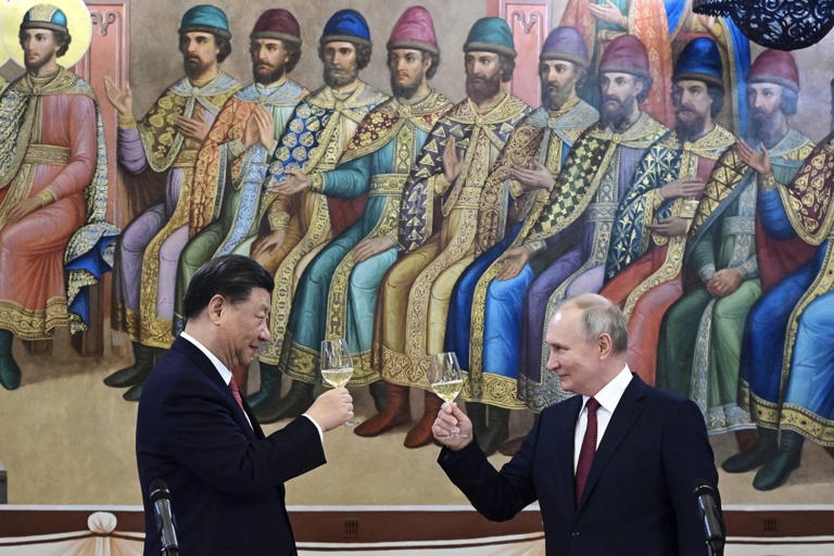 Chinese President Xi Jinping and Russian President Vladimir Putin shared a toast in Moscow in 2023.