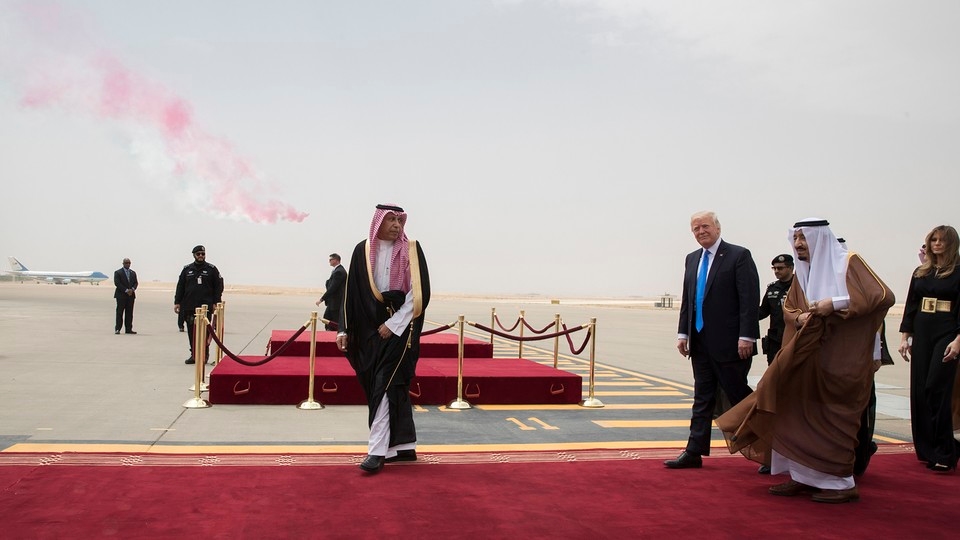 President Donald Trump is greeted by Salman bin Abdulaziz Al Saud, king of Saudi Arabia, in Riyad on May 20, 2017.