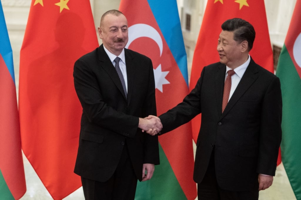 Chinese President Xi Jinping meets Azerbaijan President Ilham Aliyev in Beijing in 2019. Azerbaijan is seeking to increase trade links with China. Photo: AFP