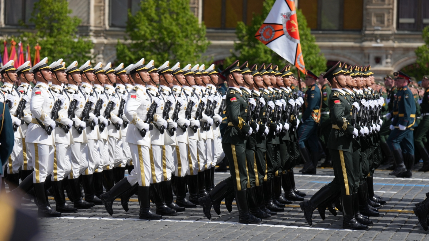 The Guard of Honor of the Chinese People's Liberation Army (PLA) march along Red Square during the Victory Day military parade, which marks the 80th anniversary of the Victory in the Great Patriotic War, on May 9, 2025 in Moscow, Russia. (Photo by VCG/VCG via Getty Images)