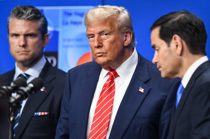 President Donald Trump at a press conference.