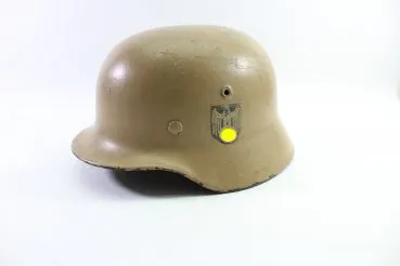 Ww2 Wehrmacht DAK  Afrika Stahlhelm M40 mit 1 Emblem Afrikakorps - Tarnlackierung
