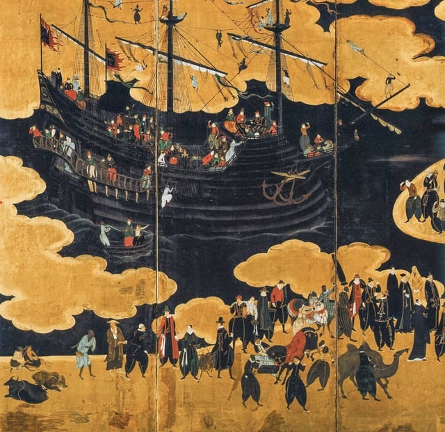 The Portuguese arrive in Japan, XVI century Byōbu : r/europe