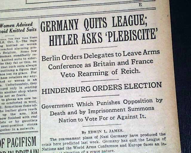 Nazi Germany pulls out of the League of Nations... - RareNewspapers.com
