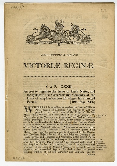 Титульна сторінка Закону про банківську хартію 1844 року