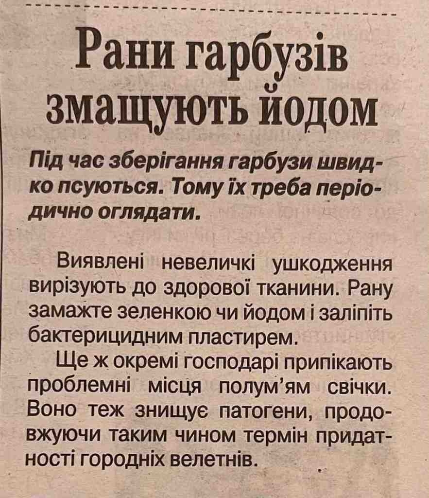 Рани гарбузів змащують йодом