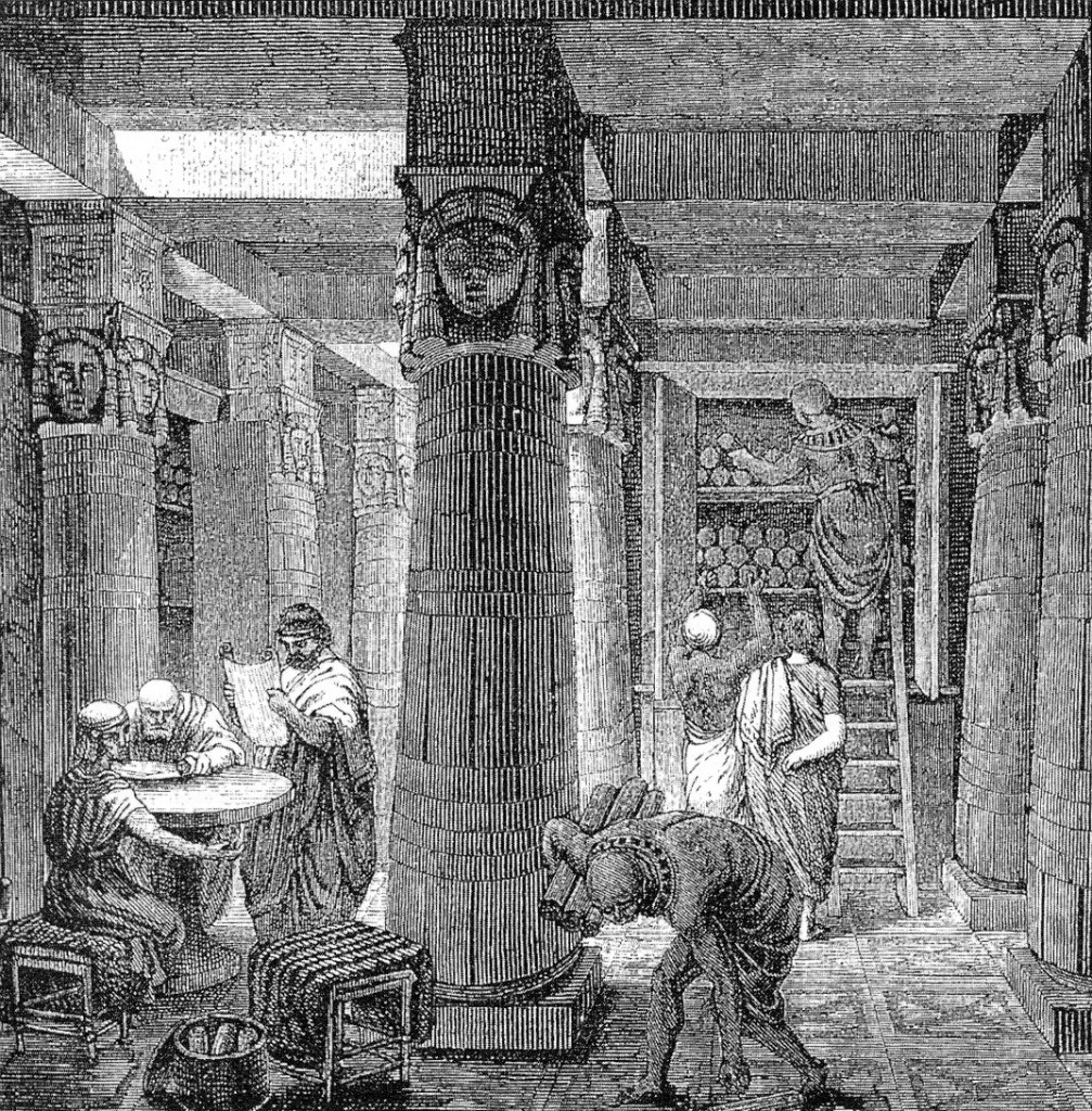 19th-century artistic rendering of The Library of AlexandriaPublic domain, "The Great Library of Alexandria" by O. Von Corven