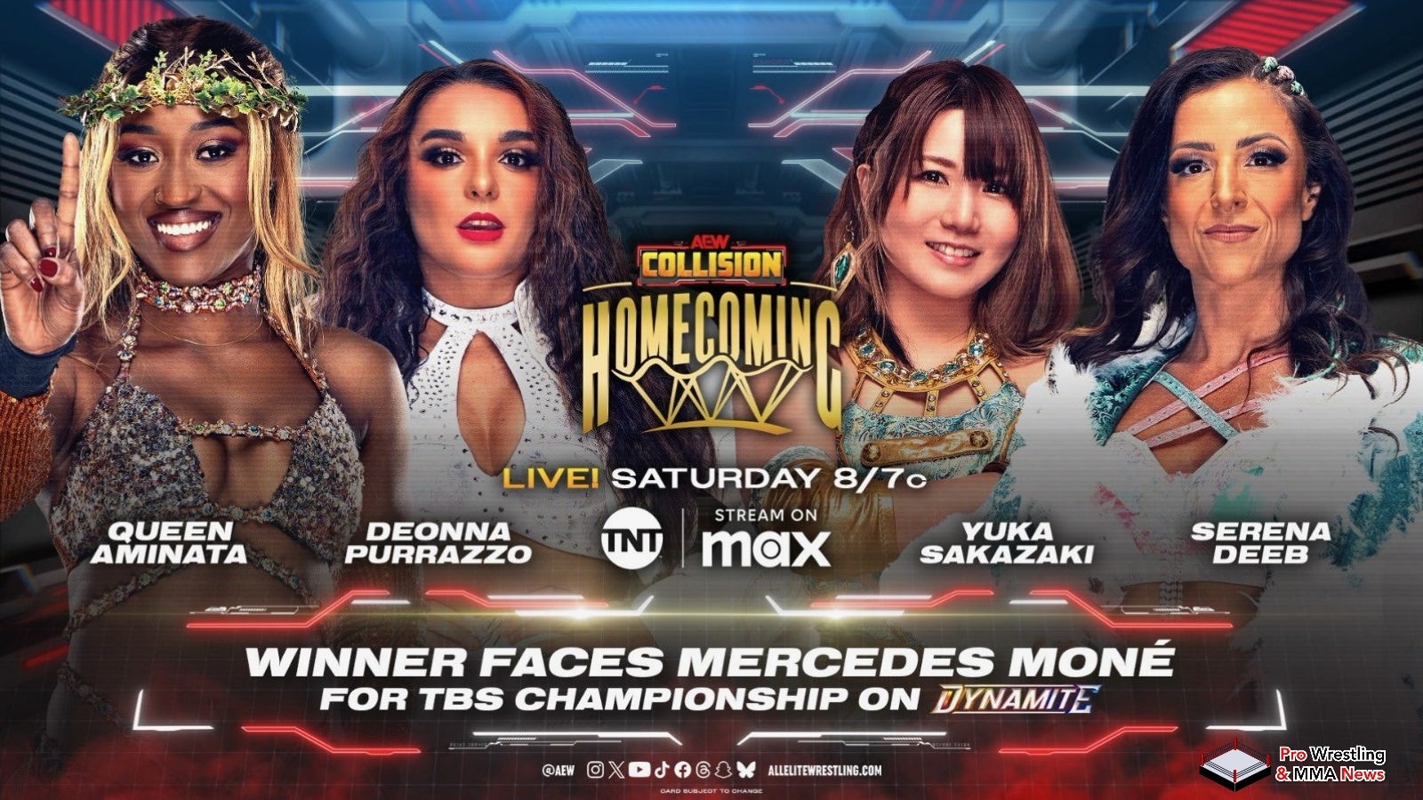 Pro Wrestling & MMA News on X: "Queen Aminata vs Deonna Purrazzo vs Yuka  Sakazaki vs Serena Deeb in a 4-Way Match added to #AEWCollision Homcoming  with the winner facing Mercedes Mone