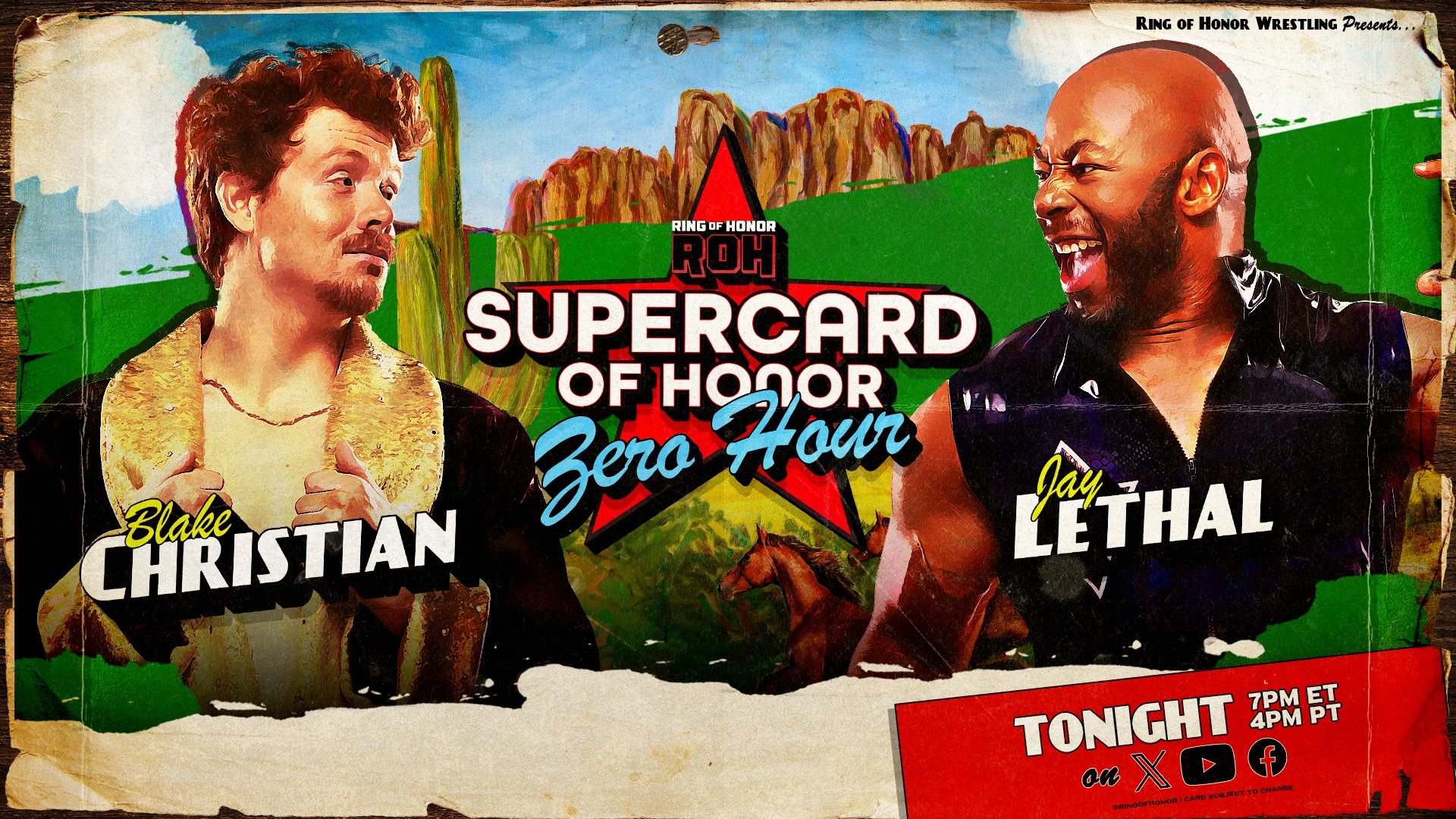 ROH - Ring of Honor Wrestling on X: "#ROHSupercard ZERO HOUR LIVE, 7e/4p TONIGHT @_BlakeChristian vs @TheLethalJay Former ROH World Champion Jay Lethal faces off against "Vanilla Baby" Blake Christian in 1-on-1