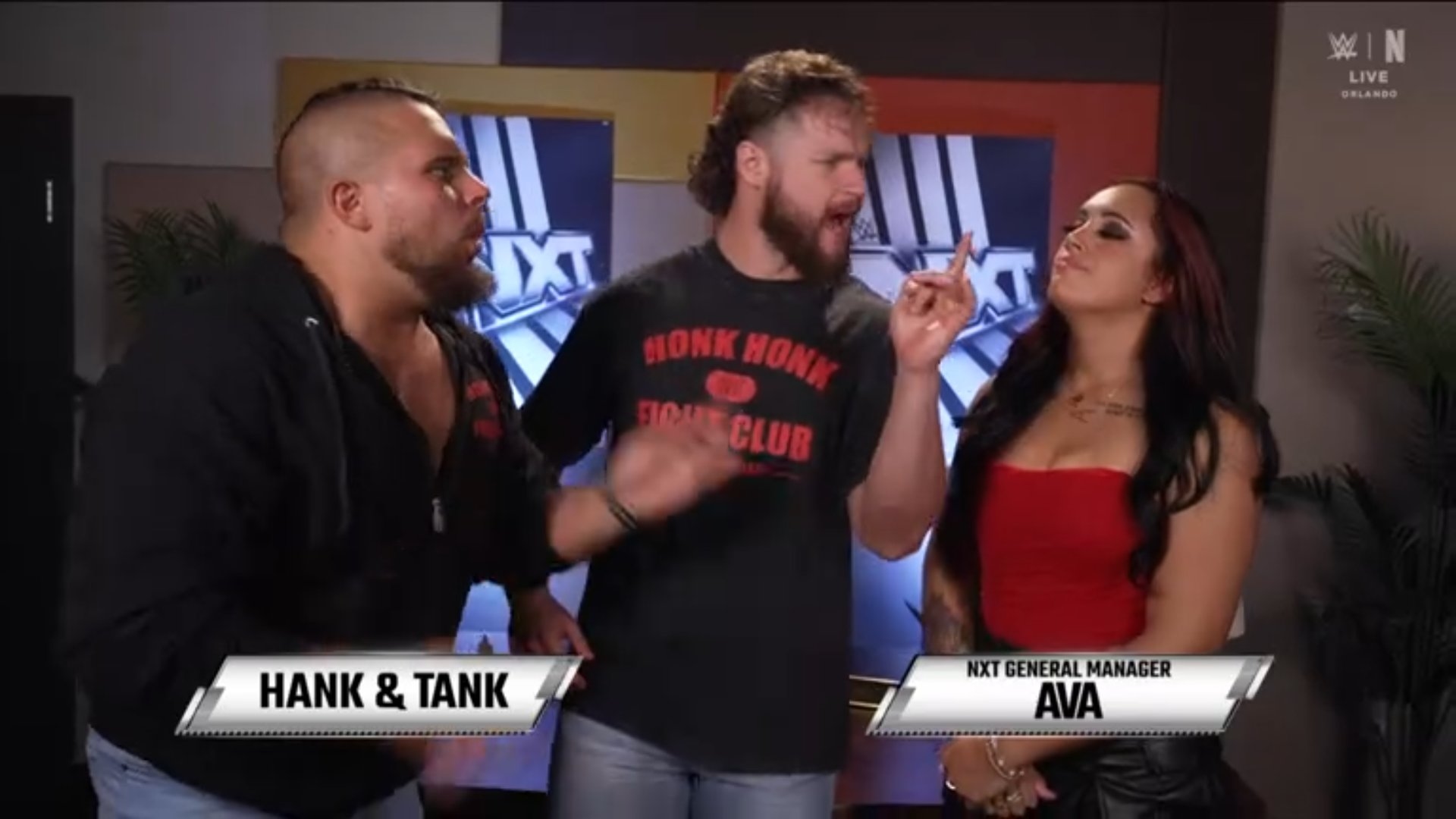 Cory on X: "Ava backstage segment with Hank and Tank. Ava announces Hank and Tank, Oba Femi, and Ricky Saints vs DarkState next week on #WWENXT https://t.co/6YAlt53z39" / X