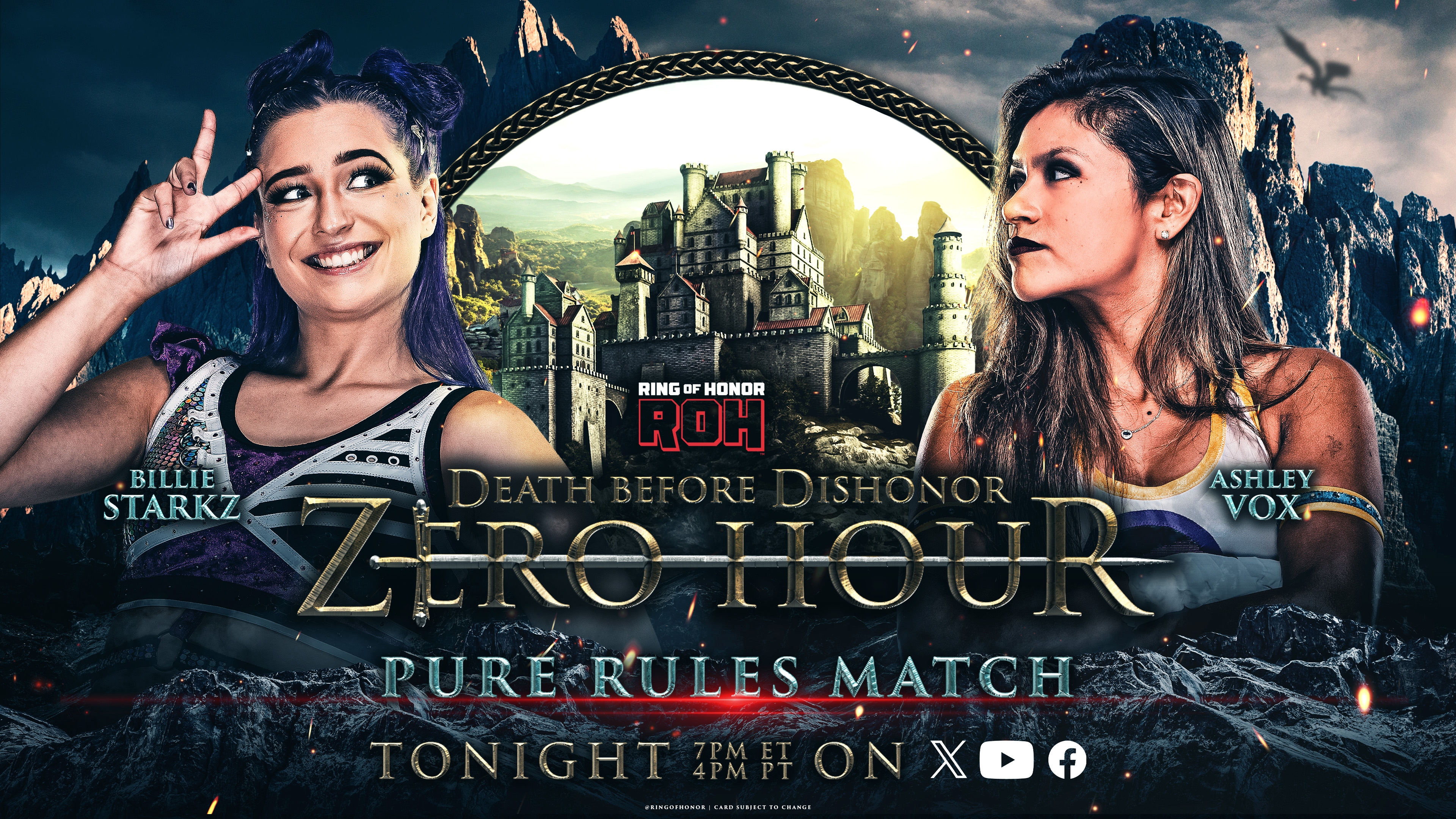 ROH - Ring of Honor Wrestling on X: "Zero Hour: ROH Death Before Dishonor  7PM ET / 4PM PT https://t.co/00ej92nGdd TONIGHT Pure Rules Match Billie  Starkz vs Ashley Vox Ahead of her