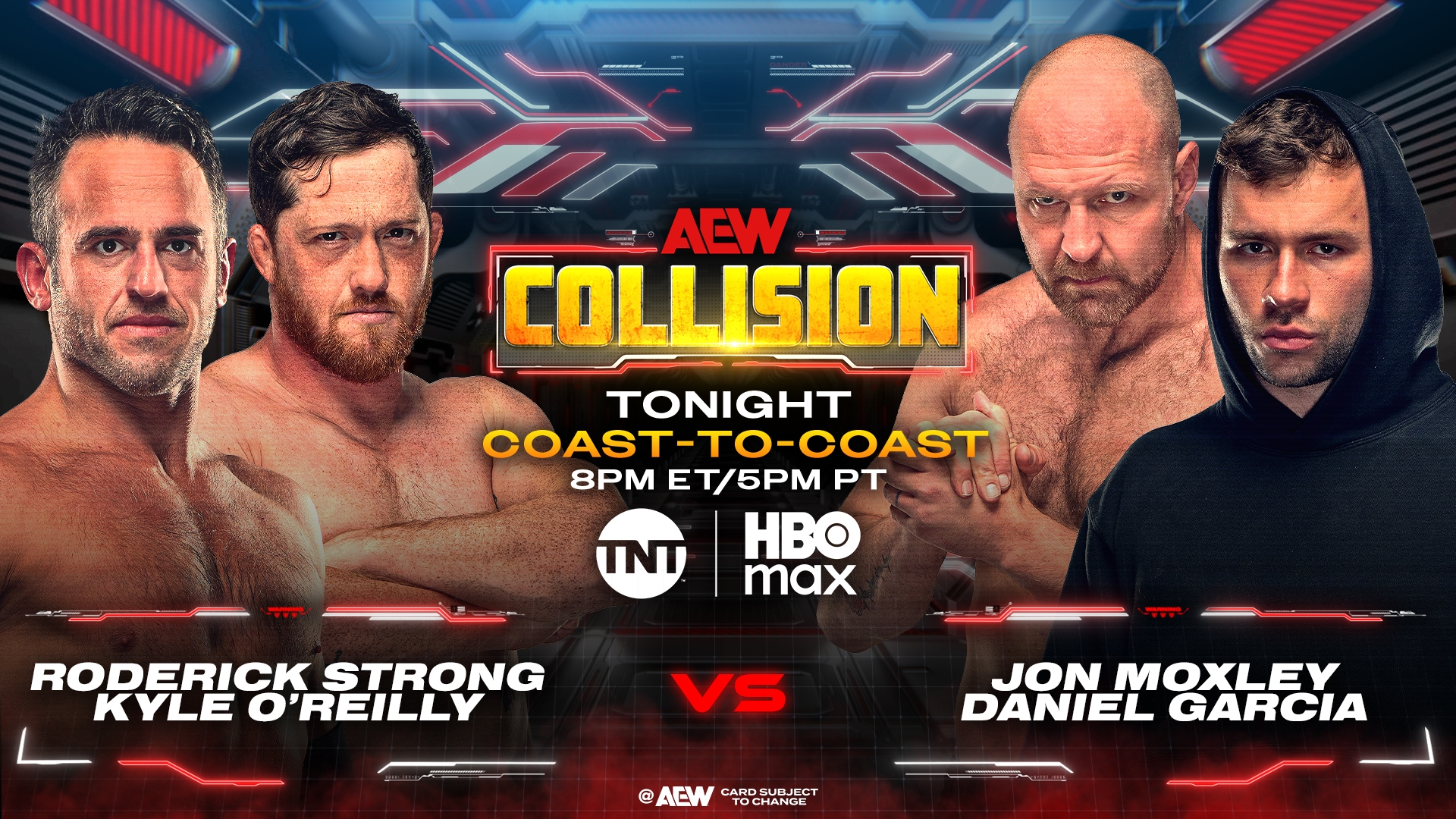 All Elite Wrestling on X: "Saturday #AEWCollision 8pm ET/7pm CT/6pm MT/5pm PT TONIGHT! Paragon vs Death Riders After Daniel Garcia blindsided Darby Allin + joined the Death Riders at #AEWDynamite, Moxley +