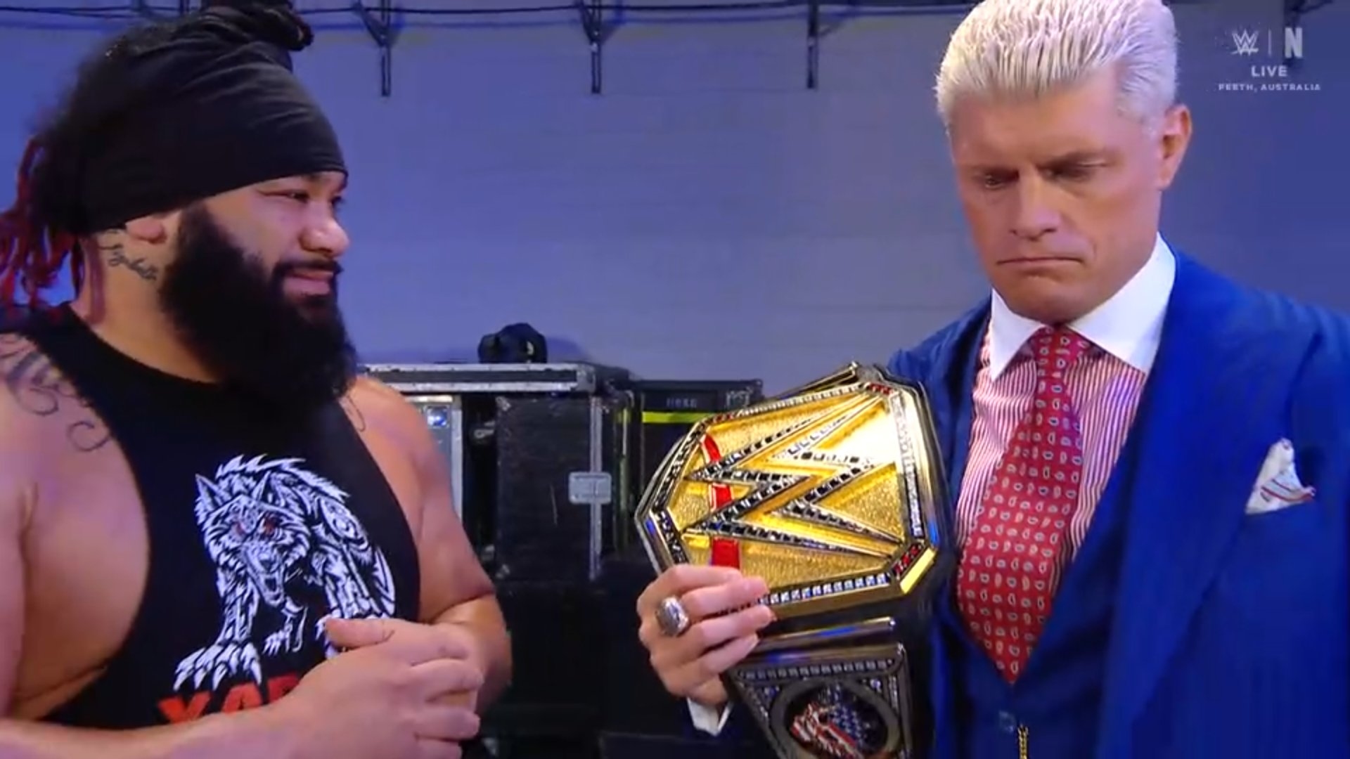 Cory on X: "Jacob Fatu and Cody Rhodes backstage segment #SmackDown https://t.co/FkOXKmUNnr" / X