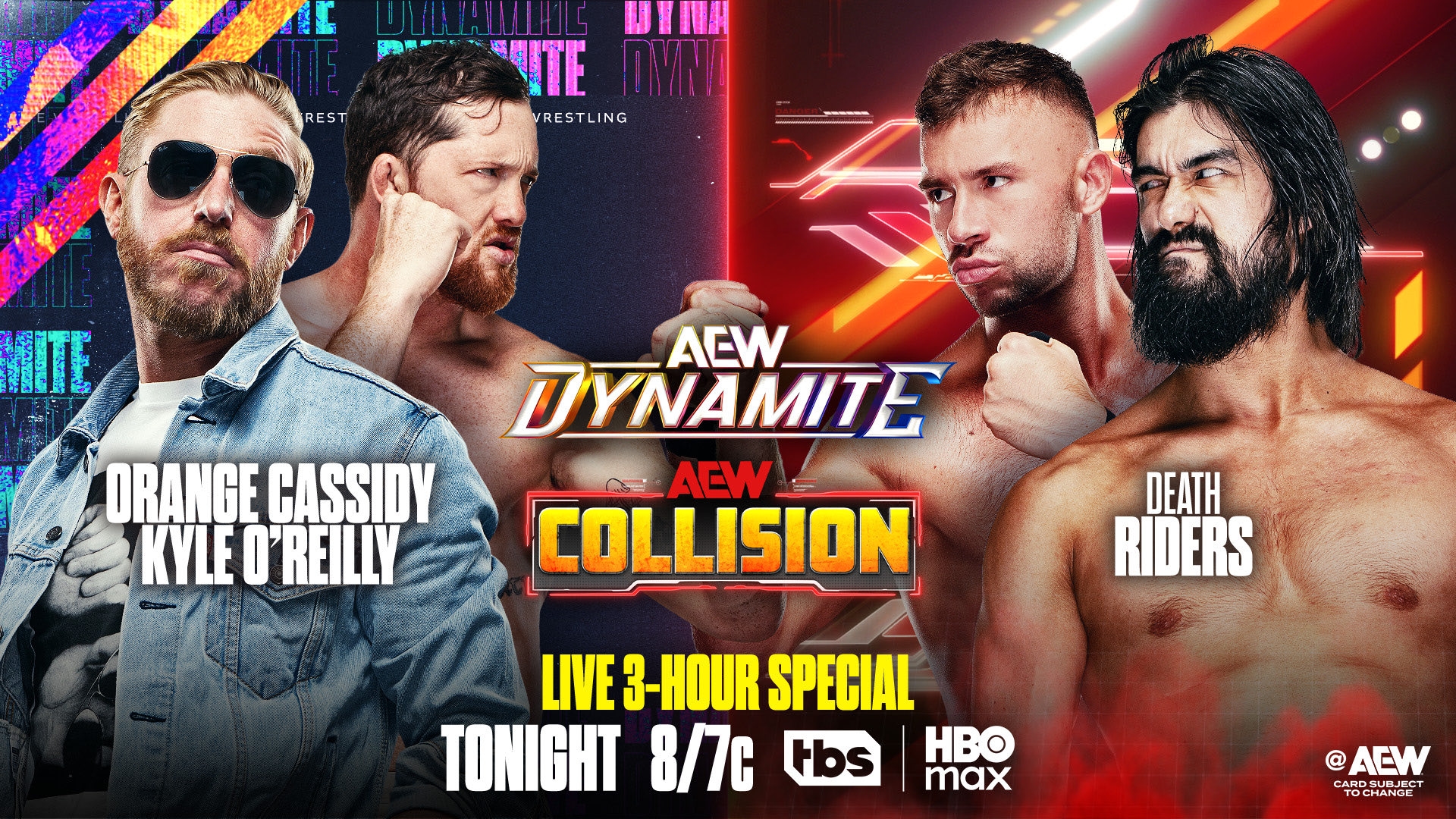 JCバスケス (JC Vazquez) 🇵🇷 🌎 on X: "Match #6: (The Conglomeration) Orange Cassidy and Kyle O'Reilly vs (Death Riders) Daniel Garcia and Wheeler Yuta #AEWDynamite #AEWCollision #AEWonTBS #AEWonHBOMax https://t.co/v2ftpwZilR" / X