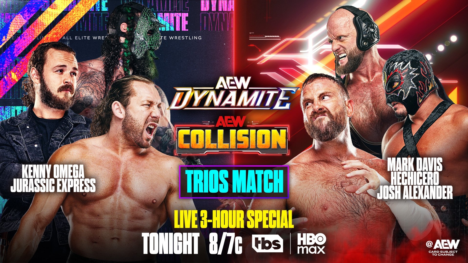 JCバスケス (JC Vazquez) 🇵🇷 🌎 on X: "Match #3: Trios Match, Kenny Omega, (Jurassic Express) "Jungle" Jack Perry and Luchasaurus vs (Don Callis Family) Mark Davis, Hechicero and "Walking Weapon" Josh Alexander #