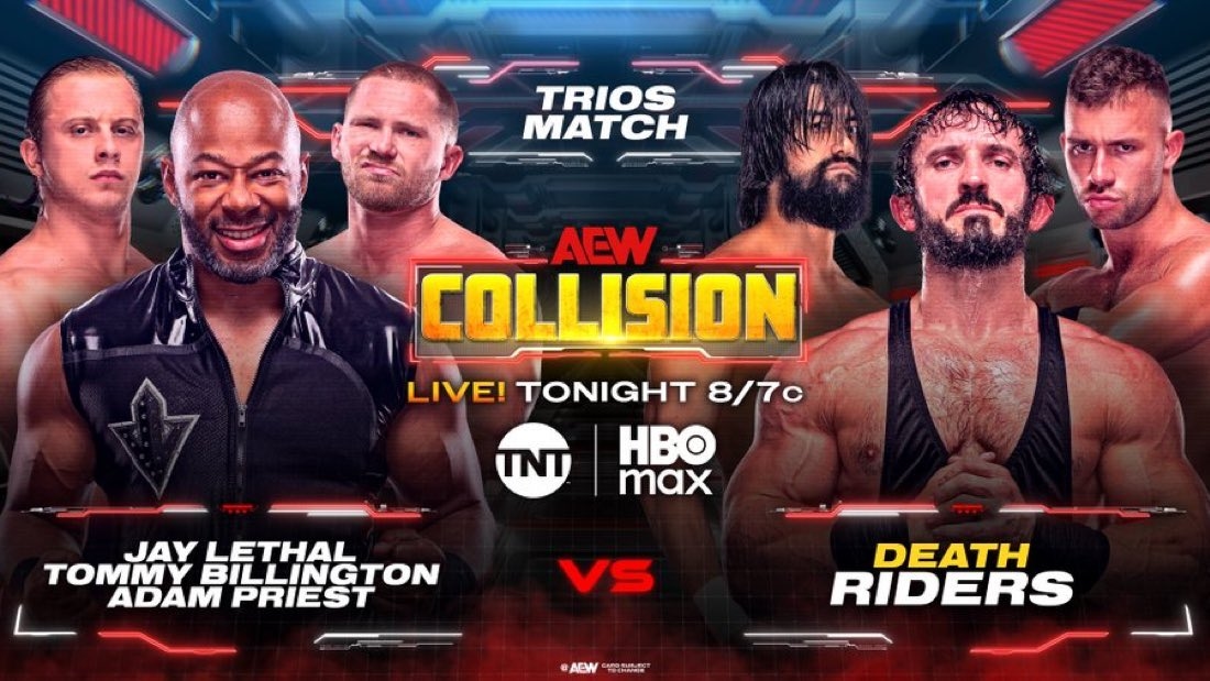 Jay Lethal, Tommy Billington, and Adam Priest vs The Death Riders has been announced for #AEWCollision tonight