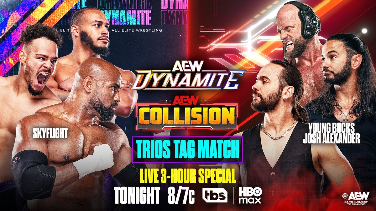 Skyflight vs The Young Bucks and Josh Alexander has been announced for tonight's #AEWDynamite/#AEWCollision TV special