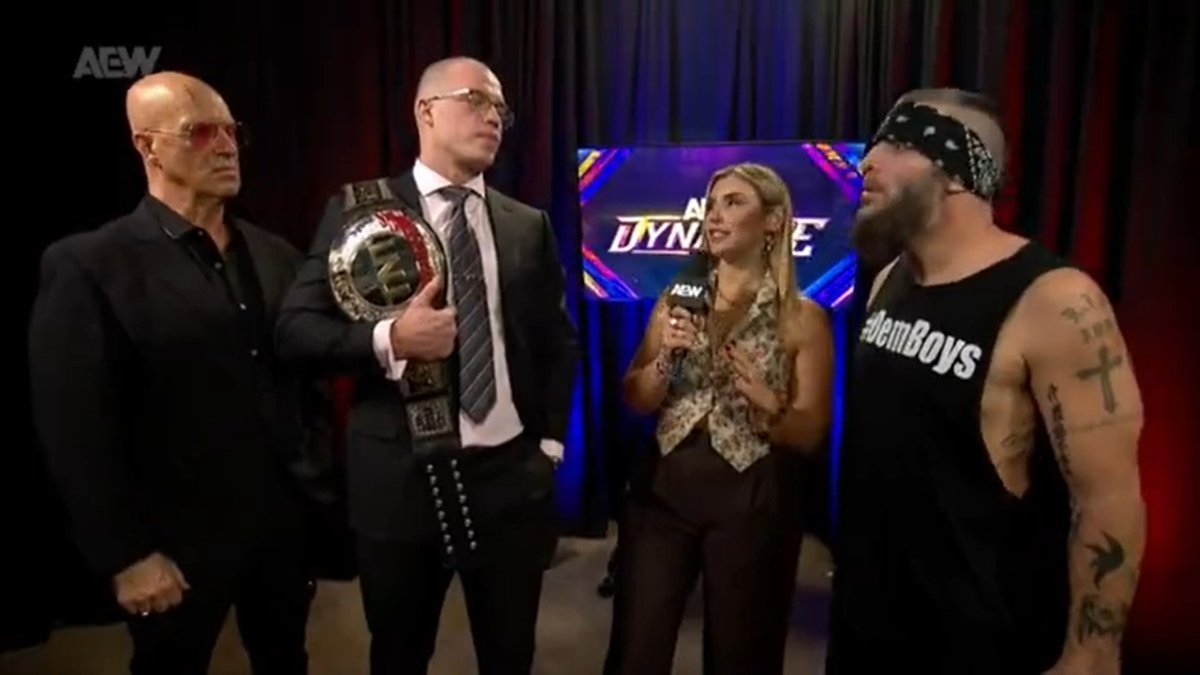 Alicia Atout backstage interview with Kyle Fletcher and Mark Briscoe #AEWDynamite