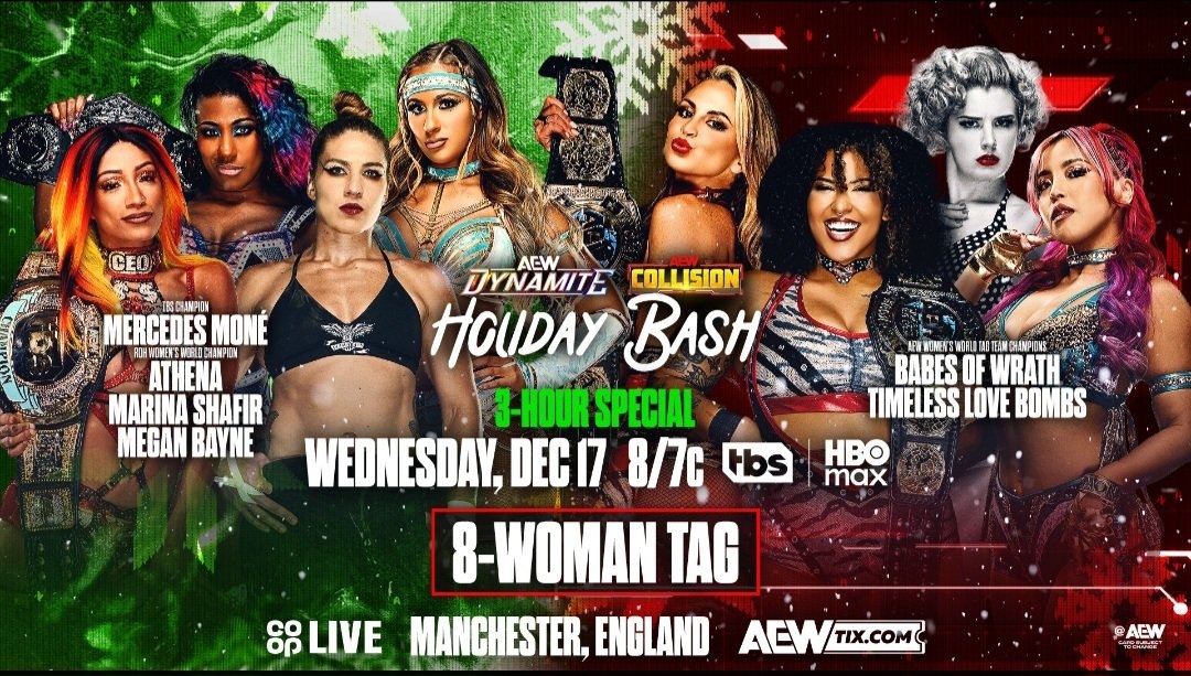 AEW TBS Champ Mercedes Mone, ROH Women's Champ Athena, Marina Shafir and Megan Bayne went over AEW Women's tag team champions Babes of Wrath and the Timeless Love Bombs in an 8
