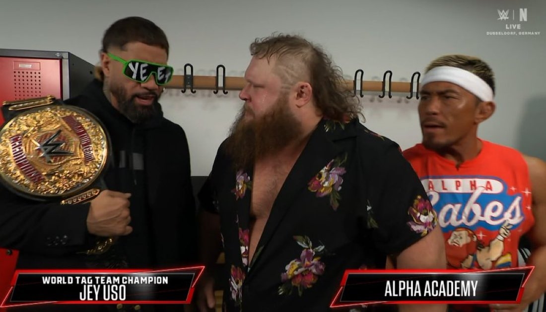 Otis and Tozawa are looking for a Tag Team Title Match! Jey Uso thought he  was joking, but gives him a warning. “You're stepping into the ring with  the best damn tag