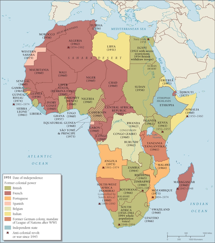 Карта колоніального розподілу африки. Джерело