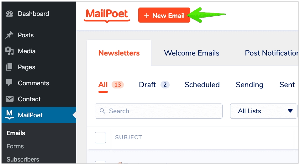 Створення електронної кампанії в MailPoet