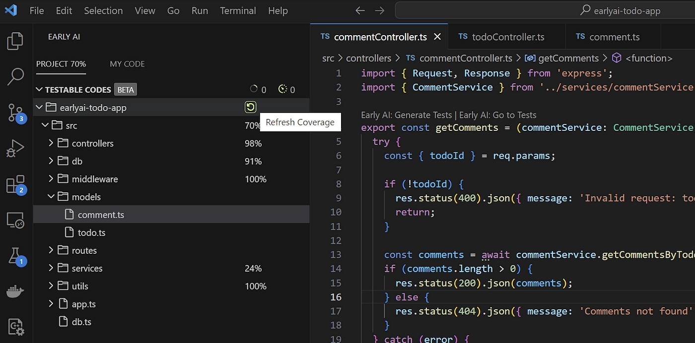 EarlyAI screenshot in VS Code