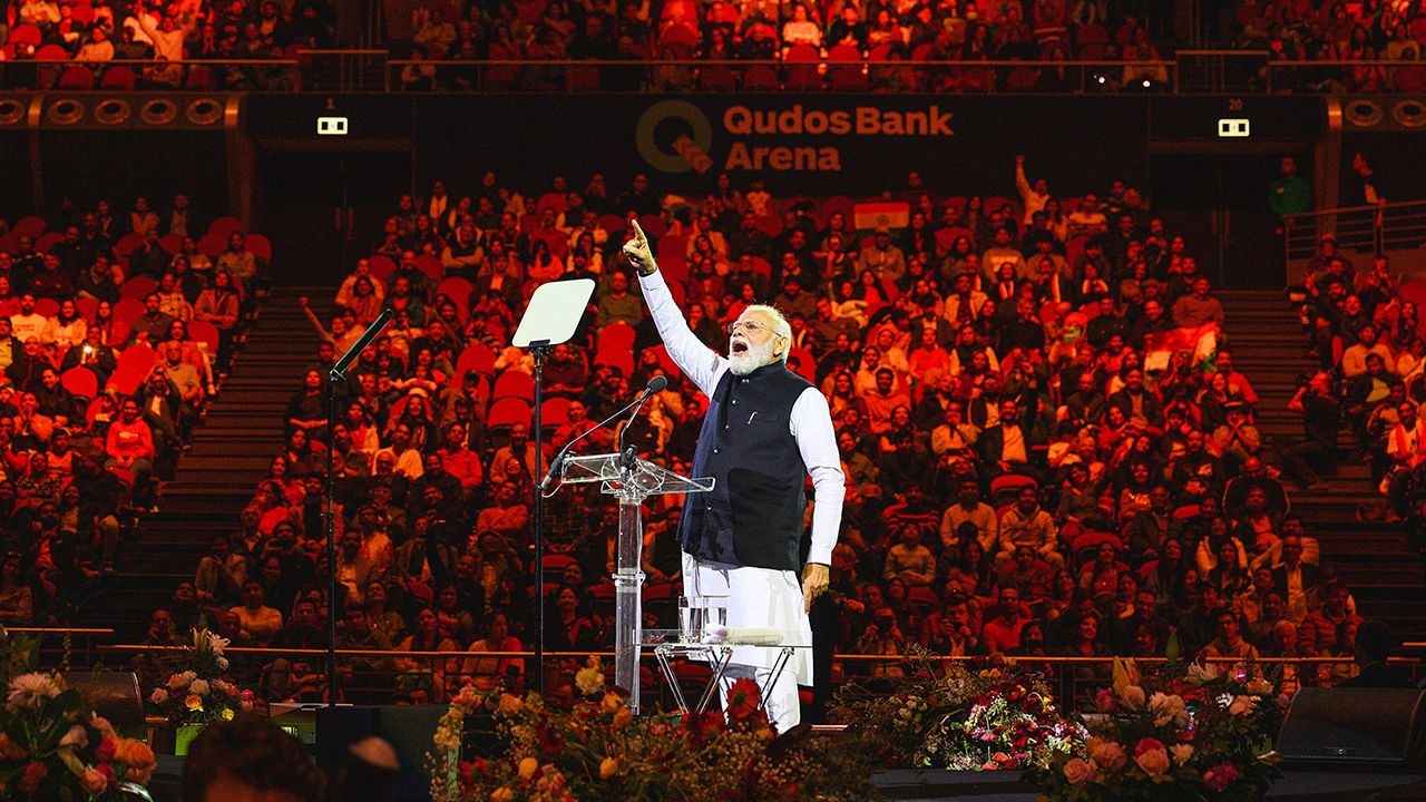 Narendra Modi, the prime minister of India, speaks during a rally in Sydney, Australia