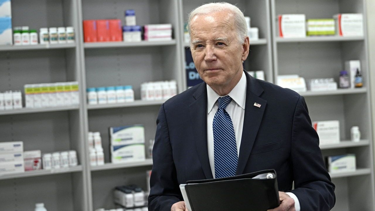 US President Joe Biden at the National Institutees of Health to discuss lowering prescription price drug