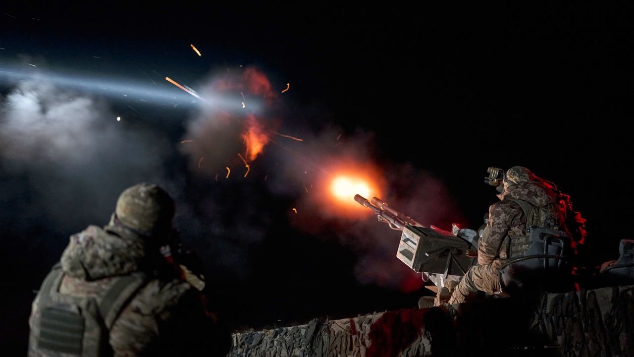 Soldiers of the Armed Forces of Ukraine, from the unit of the mobile air defense group, shoot down enemy drones in Ukraine.